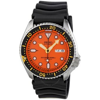 Seiko Automatic Divers 200M Black/Orange Rubber Bracelet Mens Watch SKX011J1